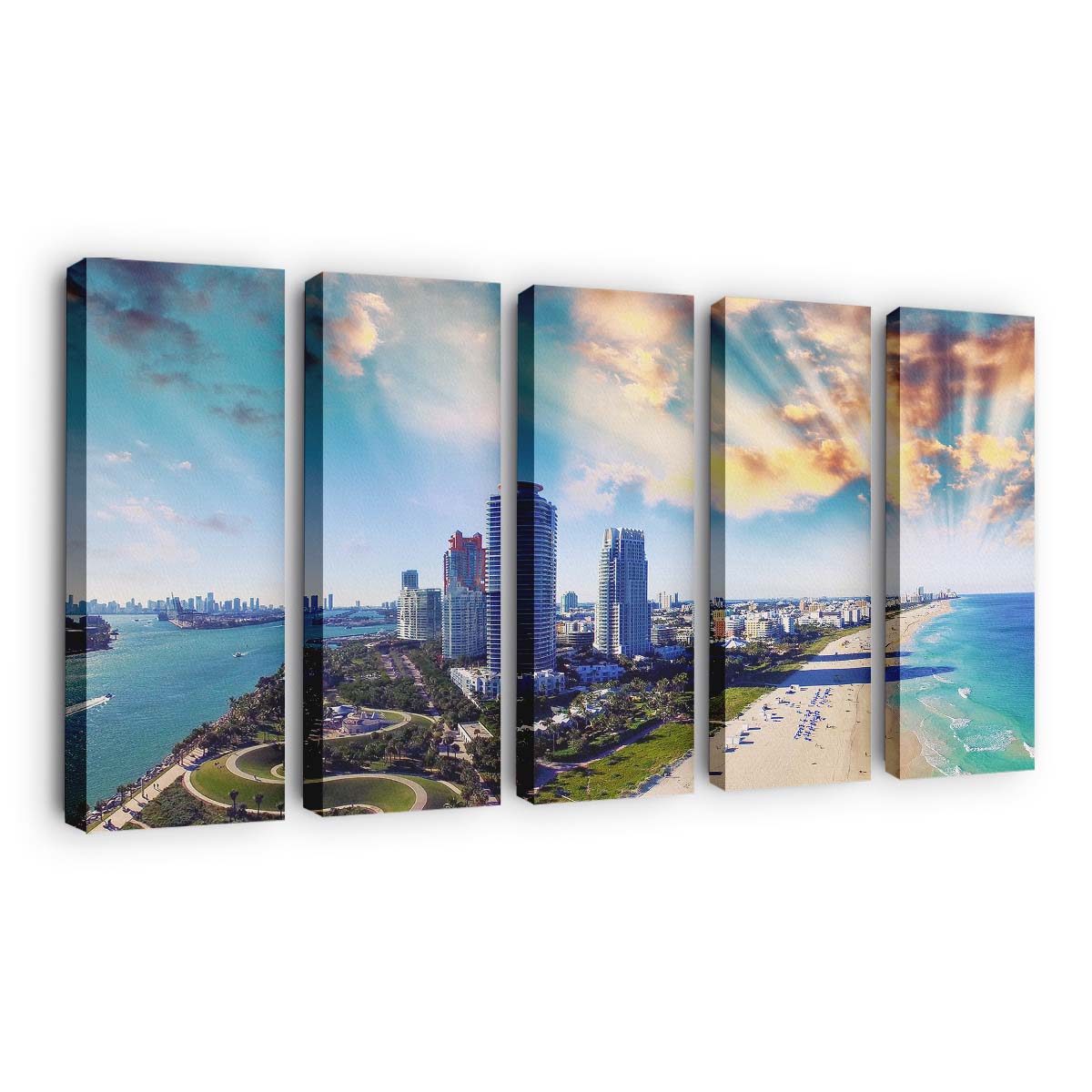 Aerial View Of Miami Beach Florida Canvas Wall Art, Home Decor, Framed Canvas