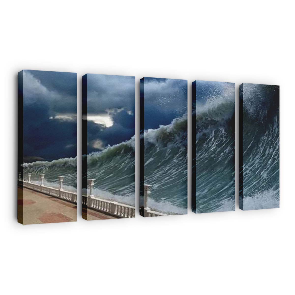 Apocalyptic Dramatic Background - Giant Tsunami Waves Dark Stormy Sky Canvas Wall Art, Home Decor, Framed Canvas