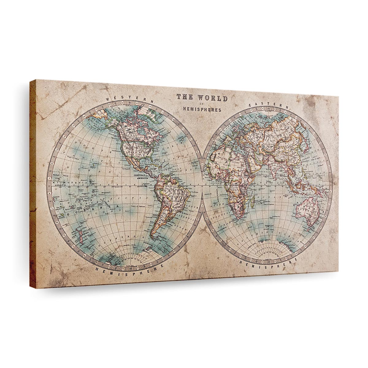 Hemispheres Map Canvas Wall Art, Multi-Panel Canvas, Vintage Canvas