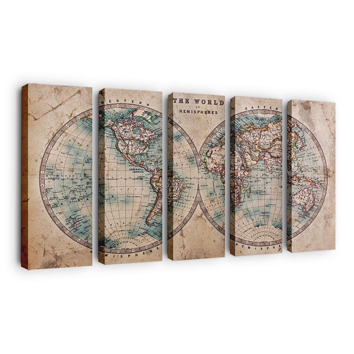 Hemispheres Map Canvas Wall Art, Multi-Panel Canvas, Vintage Canvas
