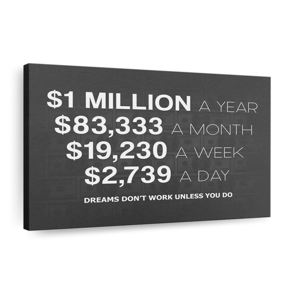 1 Million Dollars A Year Canvas Wall Art, Quote Canvas, Motivational Wall Art