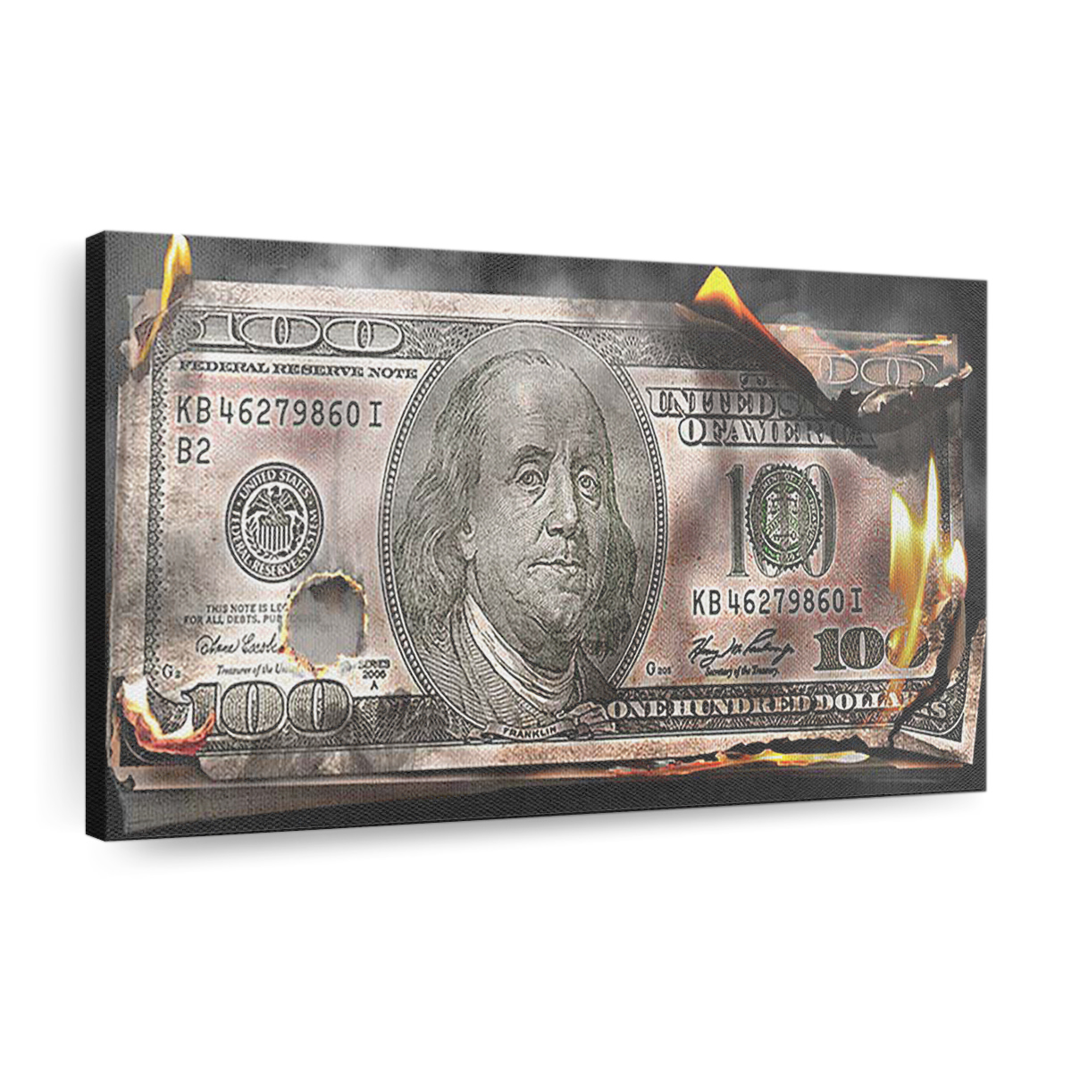 Burning 100 Dollar Bill Canvas Wall Art, Quote Canvas, Motivational Wall Art
