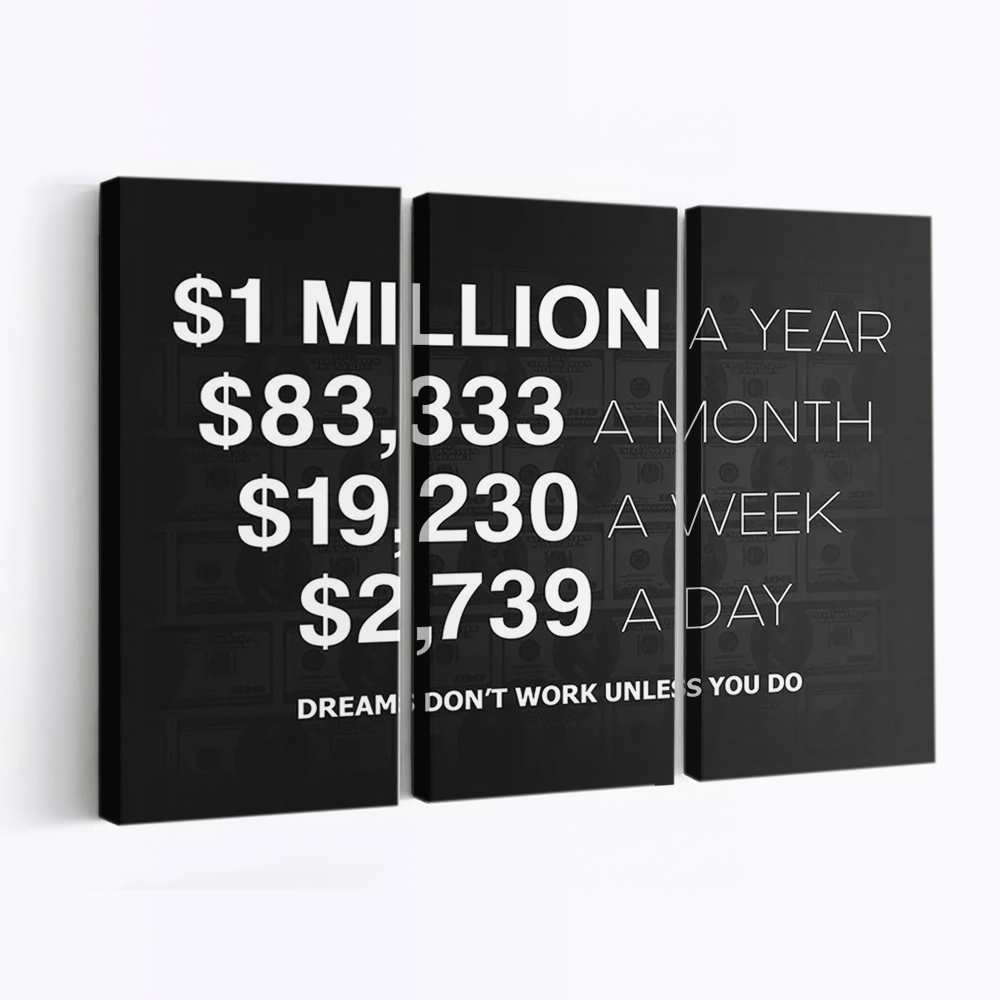 1 Million Dollars A Year Canvas Wall Art, Quote Canvas, Motivational Wall Art
