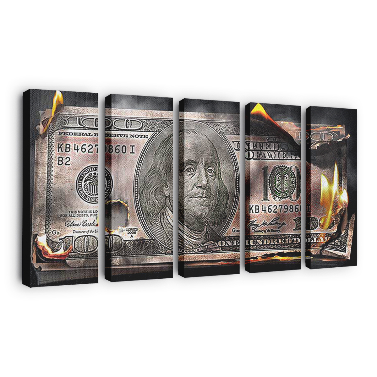 Burning 100 Dollar Bill Canvas Wall Art, Quote Canvas, Motivational Wall Art