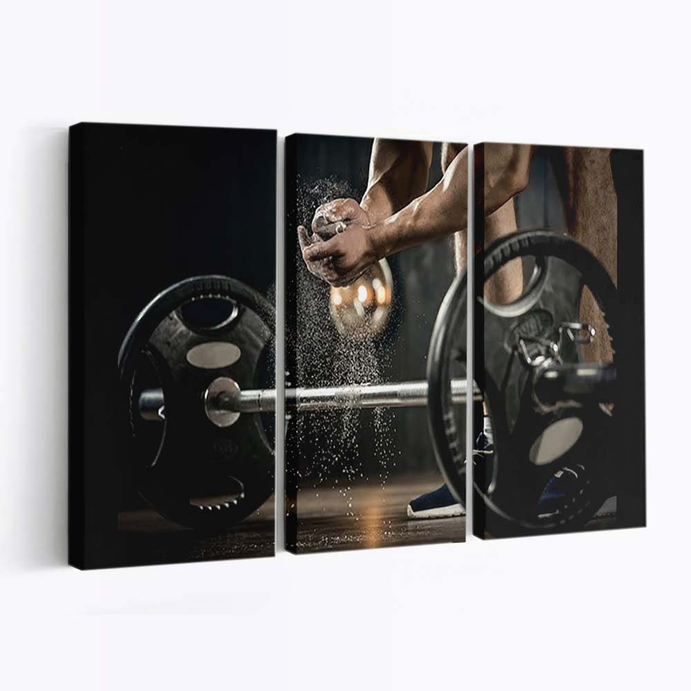 Powerlifter Hand In Talc Preparing To Bench Press Canvas Wall Art, Bedroom Wall Art, Framed Canvas